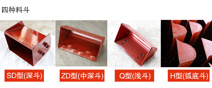 四種料斗Q型(淺斗)、H型(弧底斗)、ZD型(中深斗)SD型(深斗)展示圖